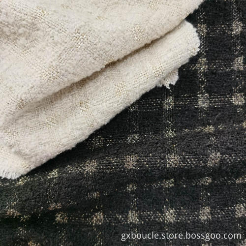 Boucle Fashion plaid design with Lurex yarn fabric
